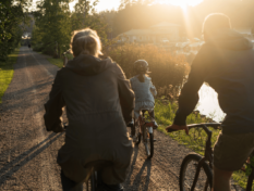 Family on bicycles.