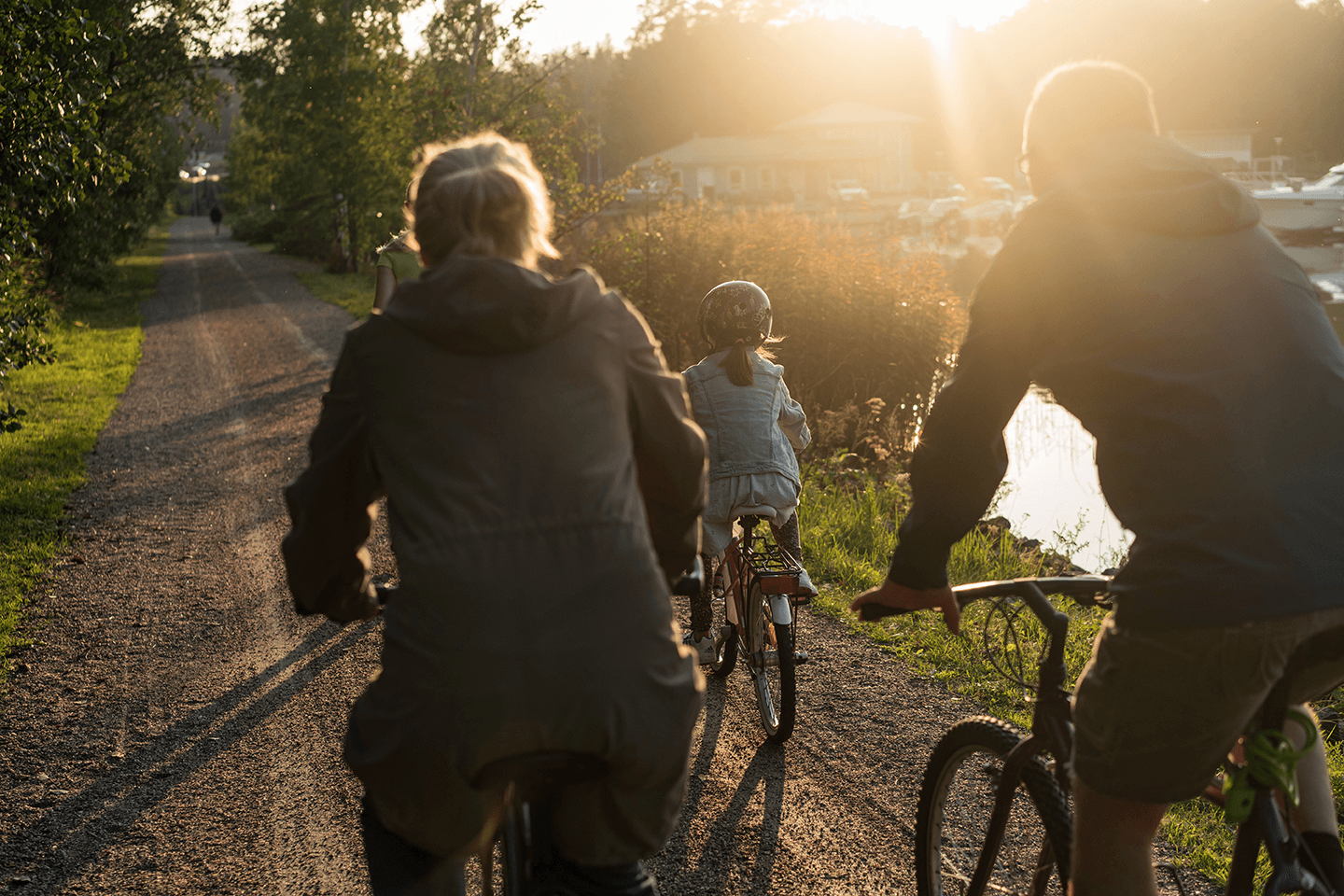 Family on bicycles.