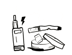 Drawing of nicotine products.