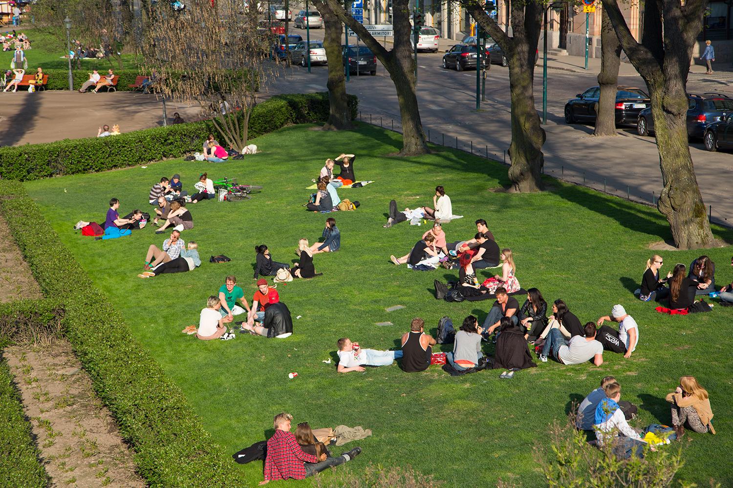 People having piknik in a park.
