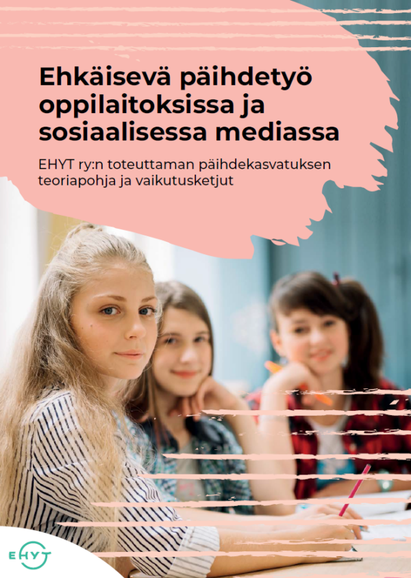 Julkaisun kansikuva, jossa kolme yläkouluikäistä nuorta istuu koulutehtävien ääressä.