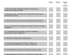 Kuva Päihdeväittämät lomakkeesta