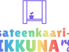 Sateenkaari-ikkuna. Logossa ikkunan kuva ja sateenkaaren värinen teksti.