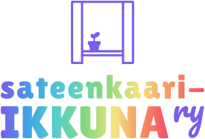 Sateenkaari-ikkuna. Logossa ikkunan kuva ja sateenkaaren värinen teksti.